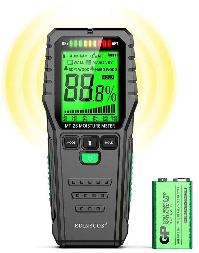 Main image of KEHIPI Pinless Moisture Meter for Leak Detection, Water Damage Detector for Wood, Drywall, Concrete & Building Materials Easy Calibration, Data Hold, and Flashlight Moisture Tester for Basement