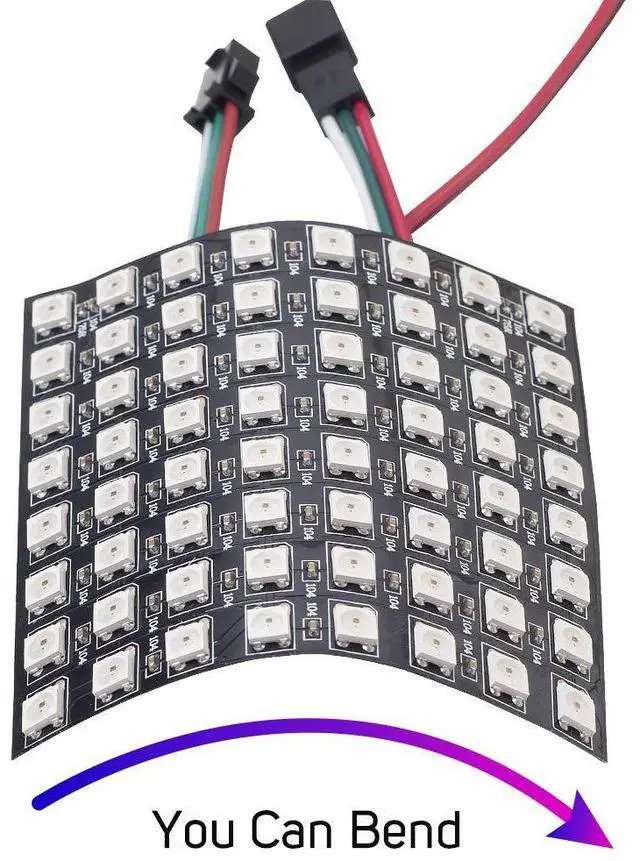 Alt view image 3 of 7 - KEHIPI WS2812B ECO RGB Alloy Wires 5050SMD Individual Addressable 8X8 256 Pixels LED Matrix Panel Flexible FPCB Full Color Works with WLED,SP802E,etc Controllers Image Video Text Display DC5V