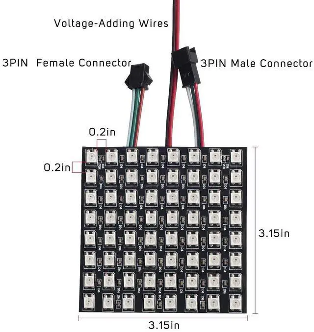 Alt view image 7 of 7 - KEHIPI WS2812B ECO RGB Alloy Wires 5050SMD Individual Addressable 8X8 256 Pixels LED Matrix Panel Flexible FPCB Full Color Works with WLED,SP802E,etc Controllers Image Video Text Display DC5V