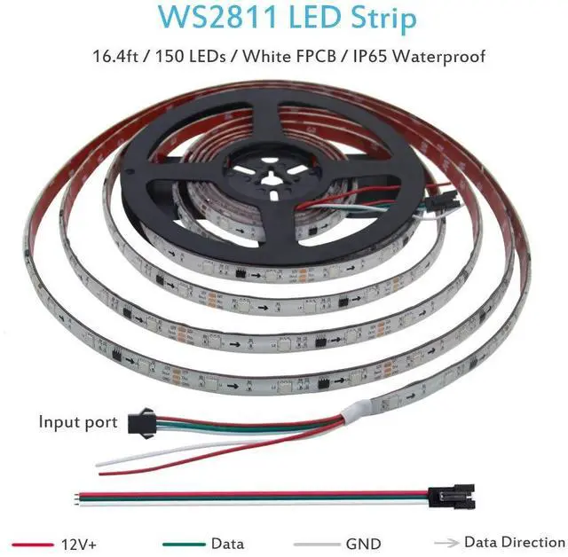 Alt view image 2 of 7 - KEHIPI WS2811 LED Strip RGB Addressable LED Rope Light 12V 5m 150 LEDs Dream Color Programmable Digital LED Pixel Lights Waterproof IP65 with 3M VHB Heavy Duty Self-adhesive Back for Raspberry Pi DIY