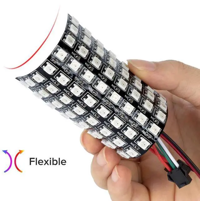 Alt view image 6 of 7 - KEHIPI 2 Pack WS2812B ECO RGB Alloy Wire 5050SMD Individual Addressable 8X8 256 Pixel LED Matrix Panel Flexible FPCB Full Color Work with WLED,SP802E Controller Image Video Text Display DC5V