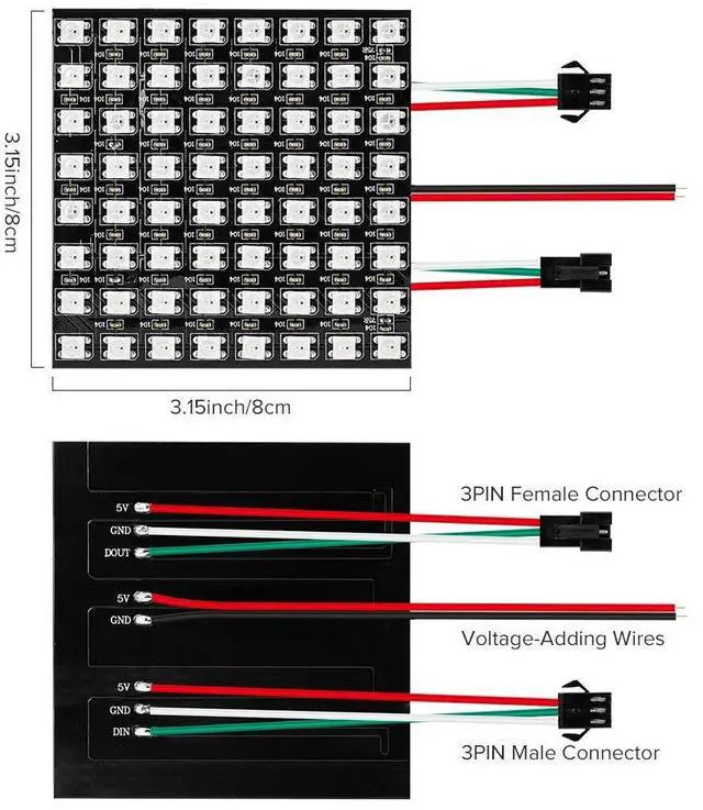 Alt view image 7 of 7 - KEHIPI 2 Pack WS2812B ECO RGB Alloy Wire 5050SMD Individual Addressable 8X8 256 Pixel LED Matrix Panel Flexible FPCB Full Color Work with WLED,SP802E Controller Image Video Text Display DC5V