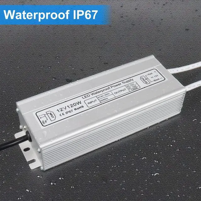 Alt view image 6 of 7 - KEHIPI LED Power Supply, 120W IP67 Waterproof Outdoor Driver,AC 80-265V to DC 12V 10A Low Voltage Transformer, Adapter with 3-Prong Plug for LED Light, Computer Project, Outdoor Use
