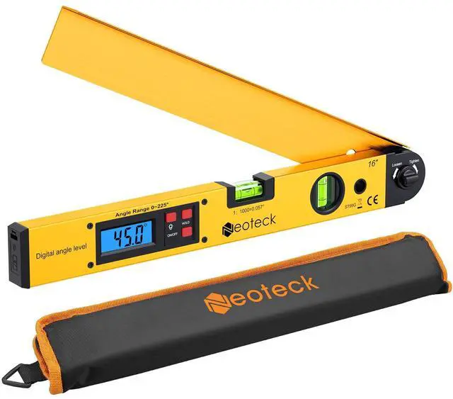 Main image of KEHIPI 225° 16 inch Digital Angle Finder Aluminum Protractor with LCD Backlight Digital Angle Measuring Tool with Horizontal and Vertical Bubble for Woodworking, Construction, Machinery - Golden