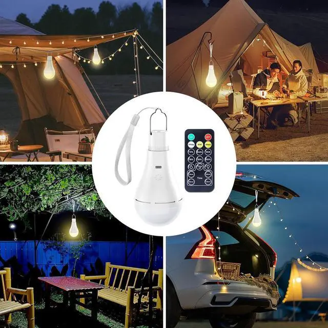 Alt view image 6 of 7 - KEHIPI USB Rechargeable Light Bulb with Remote and Timer, Battery Emergency Light Bulbs for Home Power Outage, Hanging LED Light Bulb with Hook for Outdoor Camping Tent, 700LM, 6000K, 2 Pack