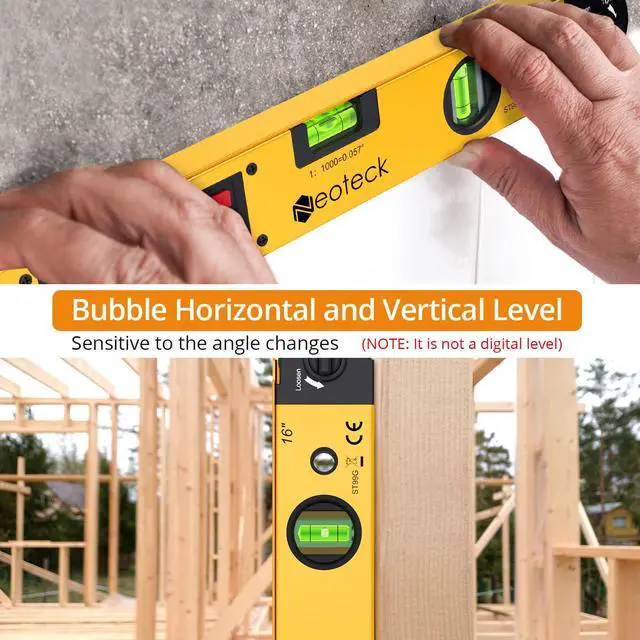 Alt view image 5 of 7 - KEHIPI 225° 16 inch Digital Angle Finder Aluminum Protractor with LCD Backlight Digital Angle Measuring Tool with Horizontal and Vertical Bubble for Woodworking, Construction, Machinery - Golden