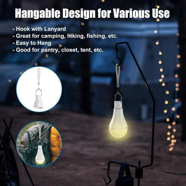 Alt view image 7 of 7 - KEHIPI USB Rechargeable Light Bulb with Remote and Timer, Battery Emergency Light Bulbs for Home Power Outage, Hanging LED Light Bulb with Hook for Outdoor Camping Tent, 700LM, 6000K, 2 Pack