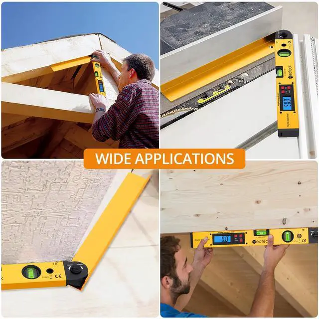 Alt view image 6 of 7 - KEHIPI 225° 16 inch Digital Angle Finder Aluminum Protractor with LCD Backlight Digital Angle Measuring Tool with Horizontal and Vertical Bubble for Woodworking, Construction, Machinery - Golden