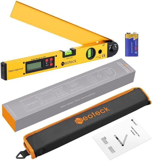 Alt view image 7 of 7 - KEHIPI 225° 16 inch Digital Angle Finder Aluminum Protractor with LCD Backlight Digital Angle Measuring Tool with Horizontal and Vertical Bubble for Woodworking, Construction, Machinery - Golden