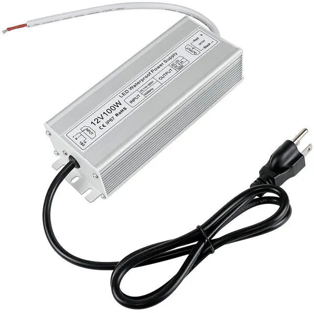 Main image of KEHIPI LED Power Supply, 12V 100W IP67 Waterproof Outdoor Driver, AC 110-260V to DC 12V 8.5A Low Voltage Transformer, Adapter with 3-Prong Plug for LED Light, Computer Project, Outdoor Use