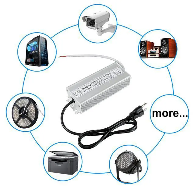 Alt view image 7 of 7 - KEHIPI LED Power Supply, 12V 100W IP67 Waterproof Outdoor Driver, AC 110-260V to DC 12V 8.5A Low Voltage Transformer, Adapter with 3-Prong Plug for LED Light, Computer Project, Outdoor Use