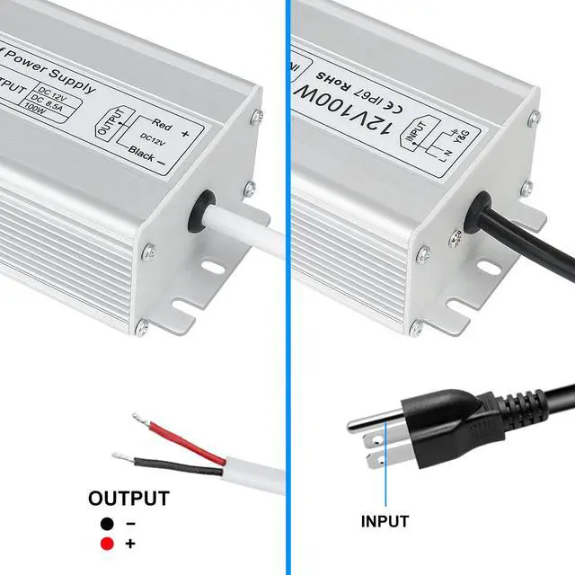 Alt view image 5 of 7 - KEHIPI LED Power Supply, 12V 100W IP67 Waterproof Outdoor Driver, AC 110-260V to DC 12V 8.5A Low Voltage Transformer, Adapter with 3-Prong Plug for LED Light, Computer Project, Outdoor Use