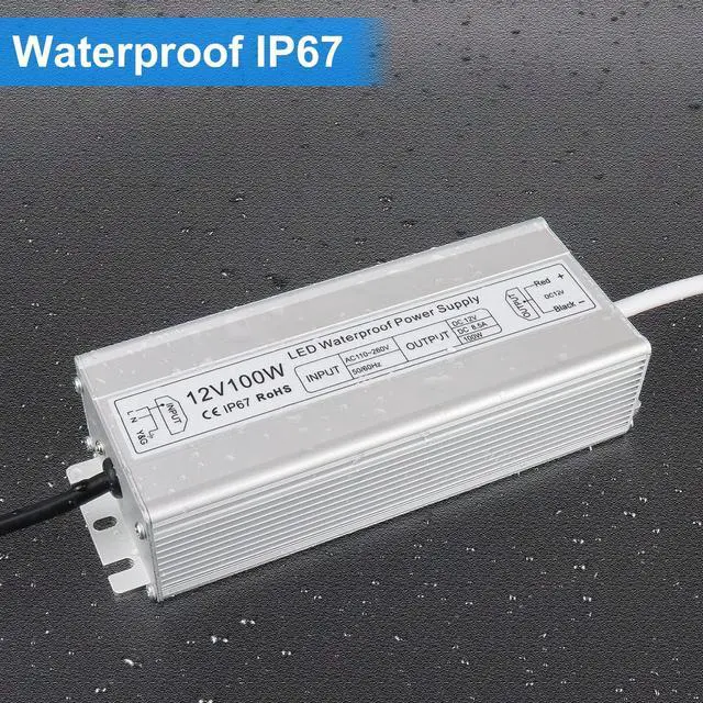 Alt view image 6 of 7 - KEHIPI LED Power Supply, 12V 100W IP67 Waterproof Outdoor Driver, AC 110-260V to DC 12V 8.5A Low Voltage Transformer, Adapter with 3-Prong Plug for LED Light, Computer Project, Outdoor Use