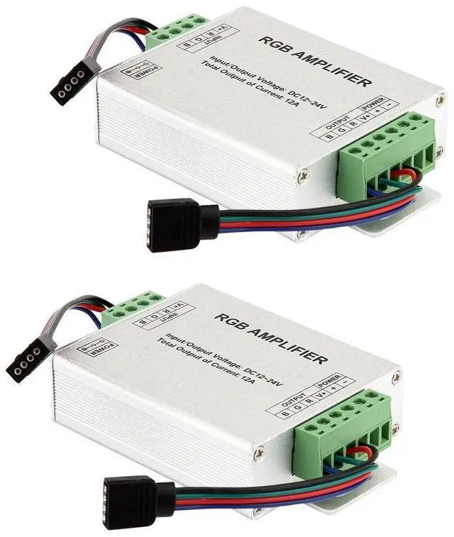 Main image of KEHIPI  DC 12V to 24V 12A LED Strip Lights 3 Channels RGB Signal Amplifier Repeater for 10m 4 Pin 5050 3528 LED String Lights - 2 Pieces Pack