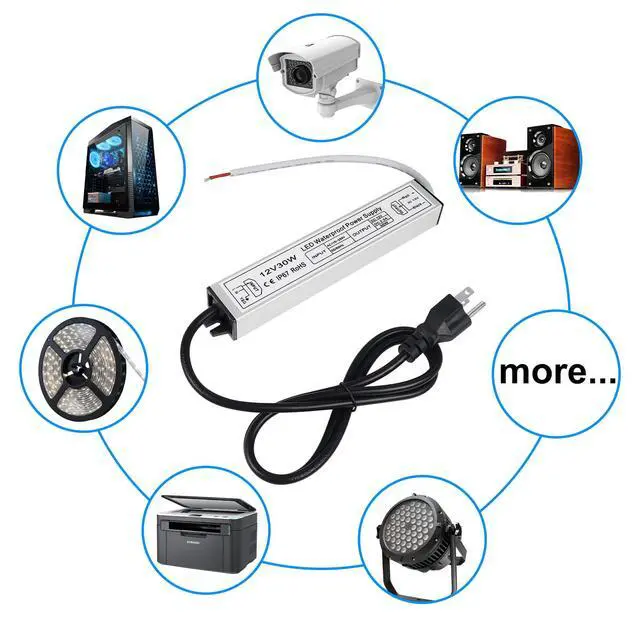 Alt view image 7 of 7 - KEHIPI LED Power Supply 12V, 30W IP67 Waterproof Outdoor Driver,AC 110-260V to DC 12V 2.5A Low Voltage Transformer, Adapter with 3-Prong Plug for LED Light, Computer Project, Outdoor Use