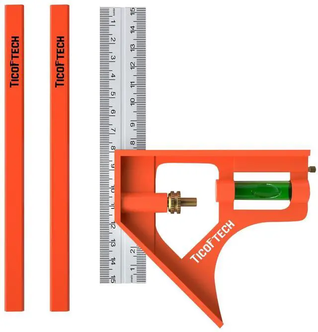 Main image of KEHIPI Combination Square, 6 Inch/150mm, Set Square, Stainless Steel Ruler, Protractor Level Measure Measuring Set with Carpenter Pencils