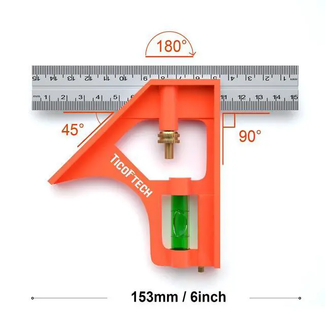 Alt view image 3 of 6 - KEHIPI Combination Square, 6 Inch/150mm, Set Square, Stainless Steel Ruler, Protractor Level Measure Measuring Set with Carpenter Pencils