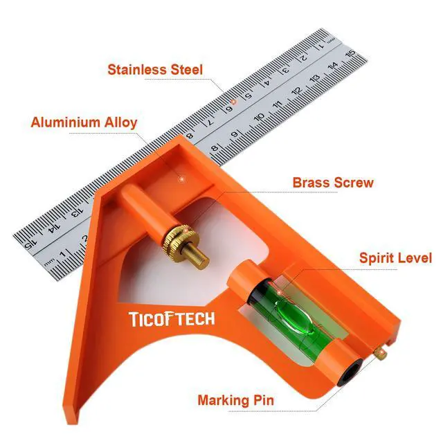 Alt view image 2 of 6 - KEHIPI Combination Square, 6 Inch/150mm, Set Square, Stainless Steel Ruler, Protractor Level Measure Measuring Set with Carpenter Pencils