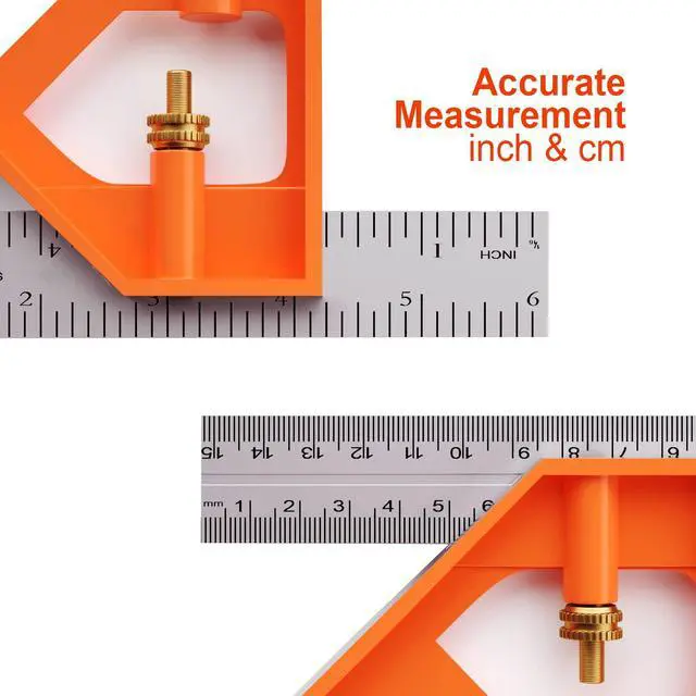 Alt view image 4 of 6 - KEHIPI Combination Square, 6 Inch/150mm, Set Square, Stainless Steel Ruler, Protractor Level Measure Measuring Set with Carpenter Pencils