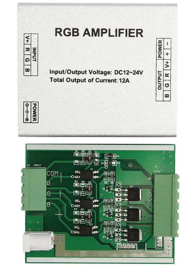 Alt view image 3 of 6 - KEHIPI  DC 12V to 24V 12A LED Strip Lights 3 Channels RGB Signal Amplifier Repeater for 10m 4 Pin 5050 3528 LED String Lights - 2 Pieces Pack