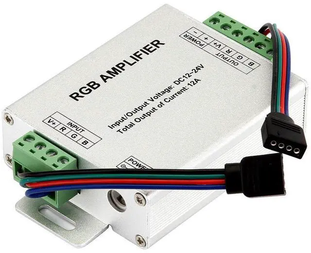 Alt view image 2 of 6 - KEHIPI  DC 12V to 24V 12A LED Strip Lights 3 Channels RGB Signal Amplifier Repeater for 10m 4 Pin 5050 3528 LED String Lights - 2 Pieces Pack