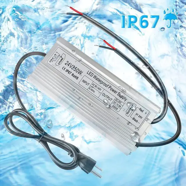 Alt view image 5 of 7 - KEHIPI LED Power Supply, 24V 350W IP67 Waterproof Outdoor Driver, AC 90-140V to DC 24V 14.58A Low Voltage Transformer, Adapter with 3-Prong Plug for LED Light, Computer Project, Outdoor Use
