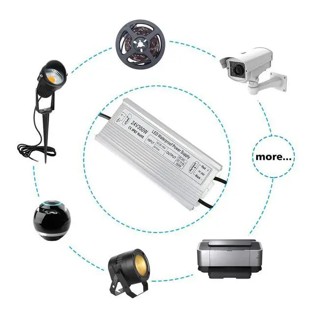 Alt view image 7 of 7 - KEHIPI LED Power Supply, 24V 350W IP67 Waterproof Outdoor Driver, AC 90-140V to DC 24V 14.58A Low Voltage Transformer, Adapter with 3-Prong Plug for LED Light, Computer Project, Outdoor Use