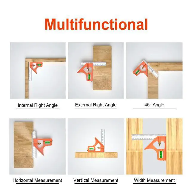 Alt view image 6 of 6 - KEHIPI Combination Square, 6 Inch/150mm, Set Square, Stainless Steel Ruler, Protractor Level Measure Measuring Set with Carpenter Pencils
