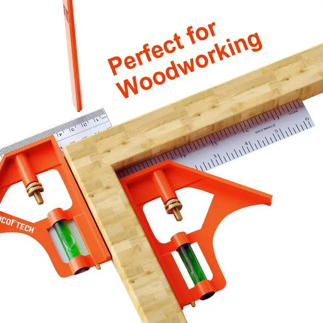 Alt view image 5 of 6 - KEHIPI Combination Square, 6 Inch/150mm, Set Square, Stainless Steel Ruler, Protractor Level Measure Measuring Set with Carpenter Pencils