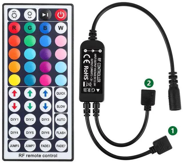 Main image of KEHIPI RGB Light Strip Remote Controller, RF Remote of 2-in-1 4 Pin Dimming, Brightness Flash Mode Dimmer for SMD 5050 2835 3528 LED Strip Lights (RF- 2 Ports)