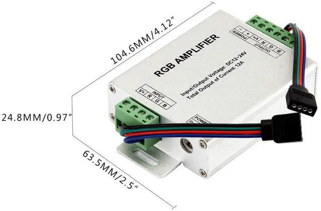 Alt view image 5 of 6 - KEHIPI  DC 12V to 24V 12A LED Strip Lights 3 Channels RGB Signal Amplifier Repeater for 10m 4 Pin 5050 3528 LED String Lights - 2 Pieces Pack