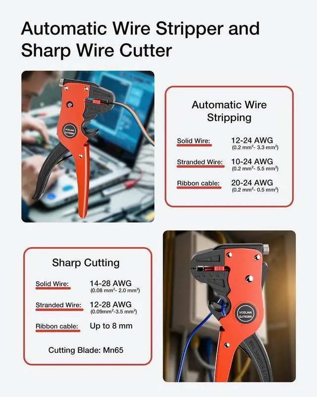 Alt view image 2 of 7 - KEHIPI Automatic Quickstrip Wire Stripper and Cutter, Professional Quick Strip Wire Stripper, 2 in 1 Adjustable Electrical Cable Wire Stripping Tool&Eagle Nose Self-Adjusting Wire Pliers, Black