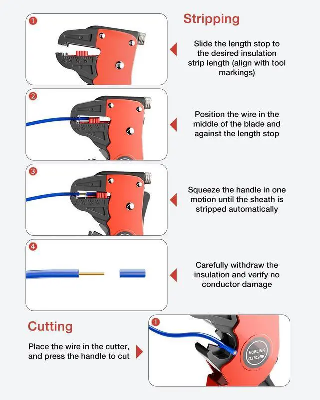 Alt view image 6 of 7 - KEHIPI Automatic Quickstrip Wire Stripper and Cutter, Professional Quick Strip Wire Stripper, 2 in 1 Adjustable Electrical Cable Wire Stripping Tool&Eagle Nose Self-Adjusting Wire Pliers, Black
