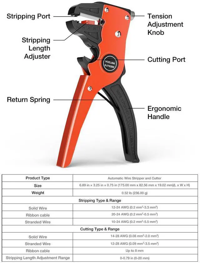 Alt view image 7 of 7 - KEHIPI Automatic Quickstrip Wire Stripper and Cutter, Professional Quick Strip Wire Stripper, 2 in 1 Adjustable Electrical Cable Wire Stripping Tool&Eagle Nose Self-Adjusting Wire Pliers, Black