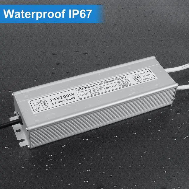 Alt view image 5 of 7 - KEHIPI LED Power Supply, 24V 200W IP67 Waterproof Outdoor Driver, AC 90-140V to DC 24V 8.3A Low Voltage Transformer, Adapter with 3-Prong Plug for LED Light, Computer Project, Outdoor Use