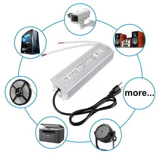 Alt view image 7 of 7 - KEHIPI LED Power Supply, 24V 200W IP67 Waterproof Outdoor Driver, AC 90-140V to DC 24V 8.3A Low Voltage Transformer, Adapter with 3-Prong Plug for LED Light, Computer Project, Outdoor Use