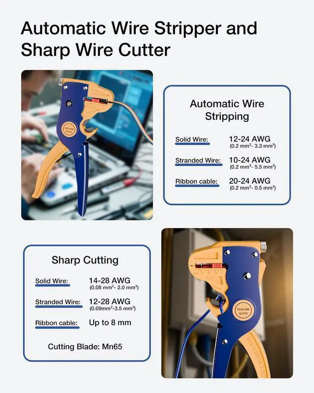 Alt view image 2 of 7 - KEHIPI Wire Stripper and Cutter, Professional Quick Strip Automatic Wire Stripper, 2 in 1 Adjustable Electrical Cable Wire Stripping Tool&Eagle Nose Self-Adjusting Wire Pliers (7-Inch)
