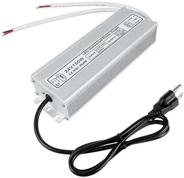 Main image of KEHIPI LED Power Supply, 24V 150W IP67 Waterproof Outdoor Driver, AC 85-265V to DC 24V 6.25A Low Voltage Transformer, Adapter with 3-Prong Plug for LED Light, Computer Project, Outdoor Use