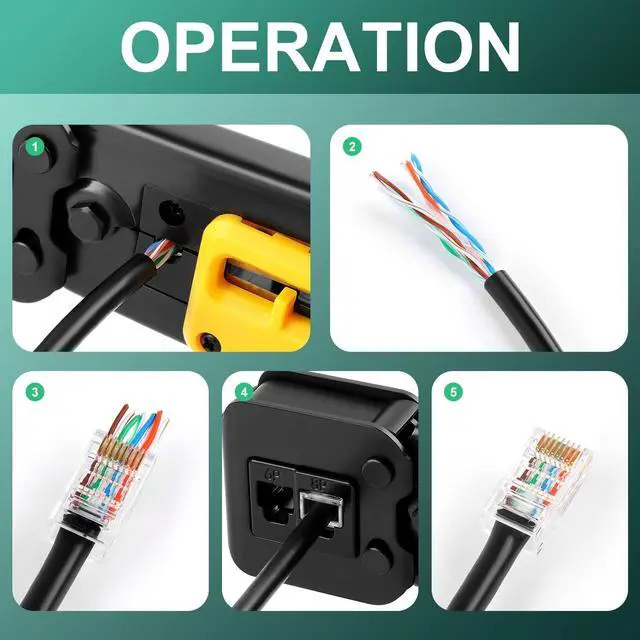 Alt view image 4 of 7 - KEHIPI rj45 Crimp Tool with 50pcs Pass Through Connectors, for Cat6 Cat5e Cat5 Crimping Tool Kit, 50PCS Connectors, Network Cable Tester and Wire Stripper Included, for RJ45/RJ12 Regular