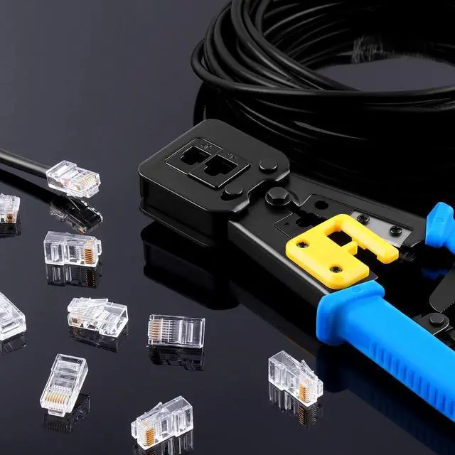 Alt view image 7 of 7 - KEHIPI rj45 Crimp Tool with 50pcs Pass Through Connectors, for Cat6 Cat5e Cat5 Crimping Tool Kit, 50PCS Connectors, Network Cable Tester and Wire Stripper Included, for RJ45/RJ12 Regular