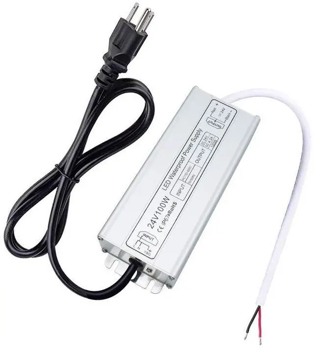 Main image of KEHIPI LED Power Supply, 100W IP67 Waterproof Outdoor Driver,AC 110-260V to DC 24V 4.2A Low Voltage Transformer, Adapter with 3-Prong Plug for LED Light, Computer Project, Outdoor Use