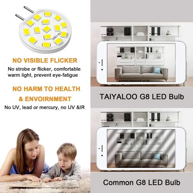 Alt view image 7 of 7 - KEHIPI G8 LED Bulb Dimmable, 3W (30W-35W Halogen Equivalent), T4 JCD Type Bi-Pin G8 Base, Daylight White 6000K, 120V LED Puck Light Bulbs for Under Cabinet Light, Under Counter Lighting, 10 Pack