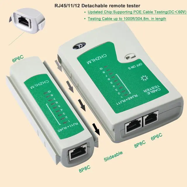Alt view image 5 of 6 - KEHIPI Rj45 Crimp Tool Pass Through Ethernet Crimping Tool kit for 8P-Cat7 Cat6 Cat5 6P Telephone Connector Network Crimp Tool RJ45 Crimper With Cable Tester Covers Connectors Mini Yellow Stripper