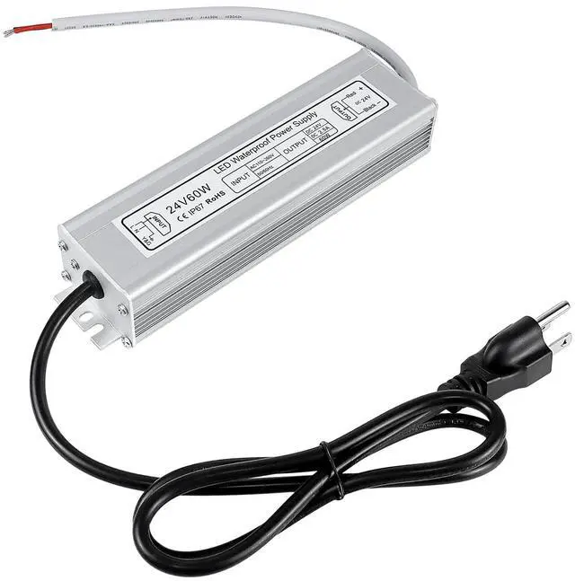 Main image of KEHIPI LED Power Supply, 24V 60W IP67 Waterproof Outdoor Driver, AC 90-265V to DC 24V 2.5A Low Voltage Transformer, Adapter with 3-Prong Plug for LED Light, Computer Project, Outdoor Use