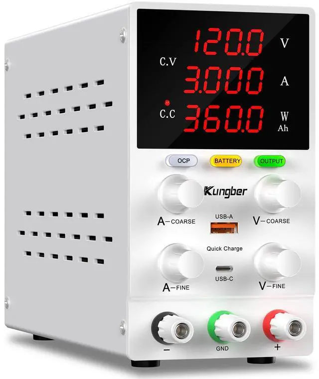 Main image of KEHIPI DC Power Supply Variable, 120V 3A Adjustable Switching Regulated DC Bench Power Supply with Intelligent Charging Mode, 18W USB Interface, Precision Encoder Knob (White)