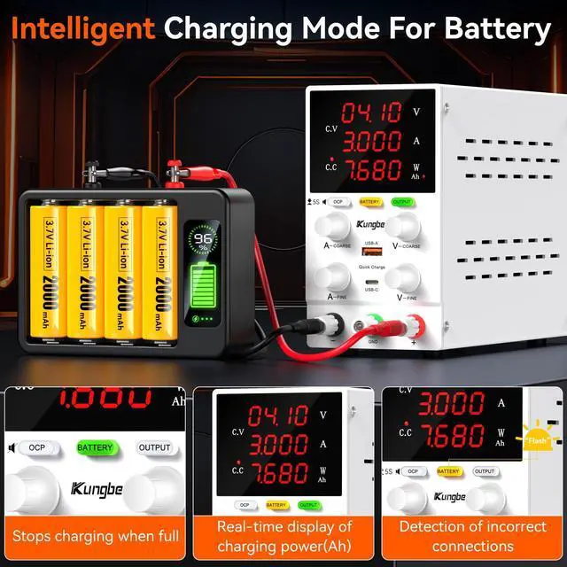 Alt view image 2 of 6 - KEHIPI DC Power Supply Variable, 120V 3A Adjustable Switching Regulated DC Bench Power Supply with Intelligent Charging Mode, 18W USB Interface, Precision Encoder Knob (White)