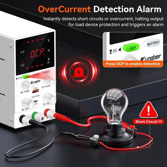 Alt view image 3 of 6 - KEHIPI DC Power Supply Variable, 120V 3A Adjustable Switching Regulated DC Bench Power Supply with Intelligent Charging Mode, 18W USB Interface, Precision Encoder Knob (White)