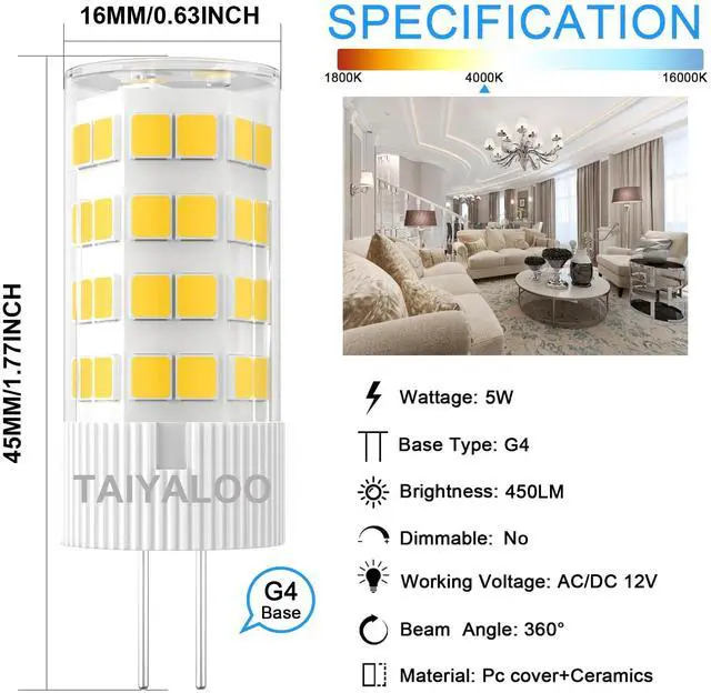 Alt view image 3 of 7 - KEHIPI G4 LED Bulb 5W 4000K Natural White 12V AC/DC Bi-Pin T3 JC Type 40W Halogen Equivalent for Outdoor Landscape Lighting Deck Stair Step Path Paver Lights, Home Lighting, (10 Pack)