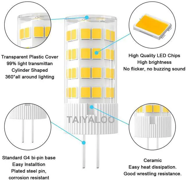 Alt view image 4 of 7 - KEHIPI G4 LED Bulb 5W 4000K Natural White 12V AC/DC Bi-Pin T3 JC Type 40W Halogen Equivalent for Outdoor Landscape Lighting Deck Stair Step Path Paver Lights, Home Lighting, (10 Pack)