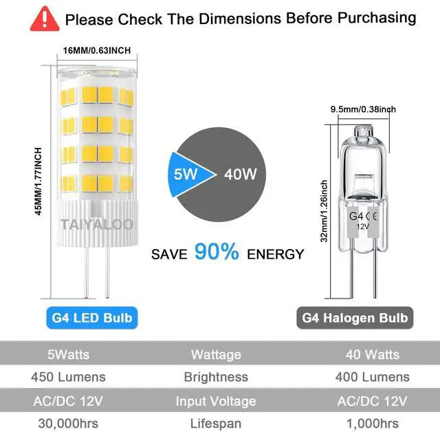 Alt view image 2 of 7 - KEHIPI G4 LED Bulbs 5W T3 40W Halogen Replacement 12V AC/DC JC Bi-Pin Base for Outdoor Landscape Lighting Deck Stair Step Path Lights, Warm White 2700K, Non-Dimmable (10 Pack)